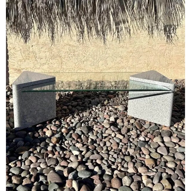 Glass ( Set of 3 ) Postmodern Laminate Triangular Pedestal Living Room Tables For Sale - Image 7 of 7