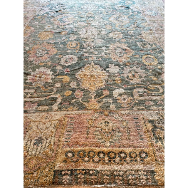 Brown Antique Angora Oushak Carpet, Handmade Oriental Rug, Light Blue, Shrimp, Taupe For Sale - Image 8 of 18