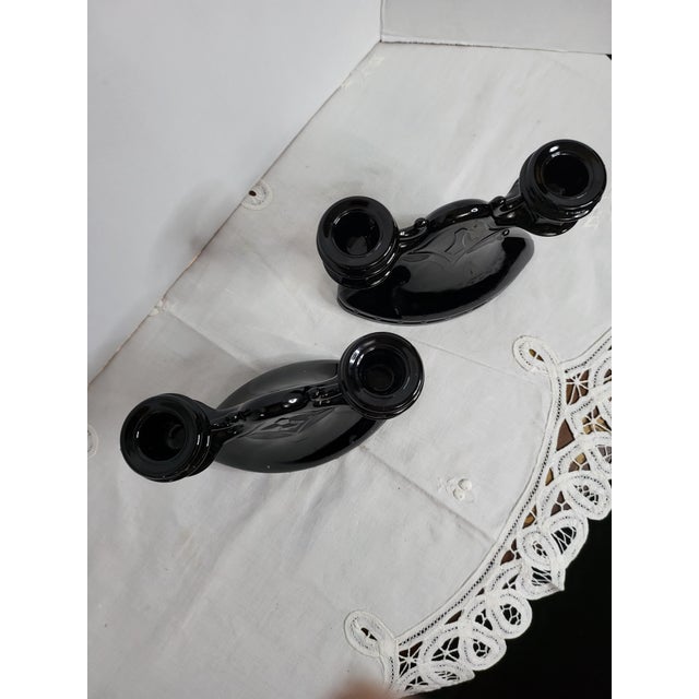 Gothic Vintage lL.E. Smith Art Glass Double Candleholders For Sale - Image 3 of 6