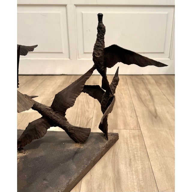 Metal 1970s Brutalist Sculptural Birds in Flight Welded Steel & Glass Coffee Table For Sale - Image 7 of 12