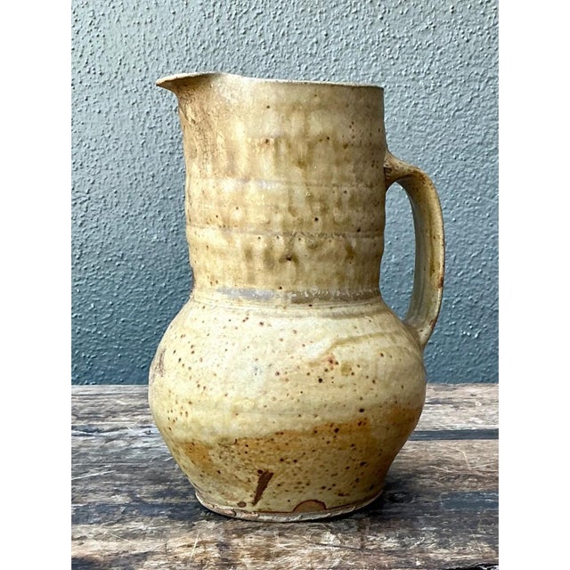 Vintage Handcrafted Beige Ceramic Jug For Sale - Image 11 of 12