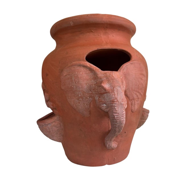Ceramic Vintage Terracotta Elephant Motif Strawberry Planter Pots, A Pair For Sale - Image 7 of 11