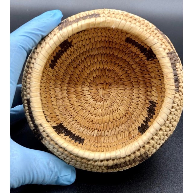1930s Native American Papago Style Hand Woven Lidded Coil Basket. Tohono O’odham Style For Sale - Image 11 of 12