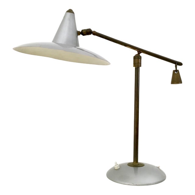 Vintage Desk Lamp in Brass and Silver Varnished Metal, 1950s For Sale
