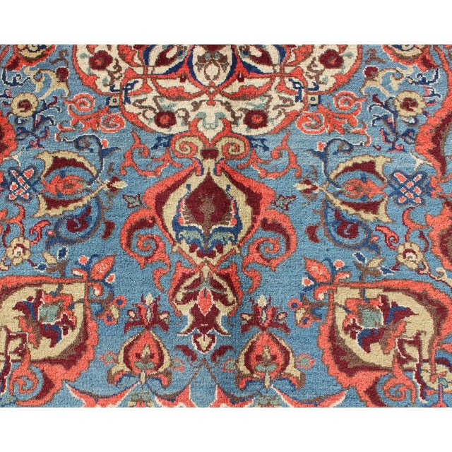 Antique Sivas Fine Rug With Blue Background Wine Border and Intricate Design For Sale - Image 9 of 11