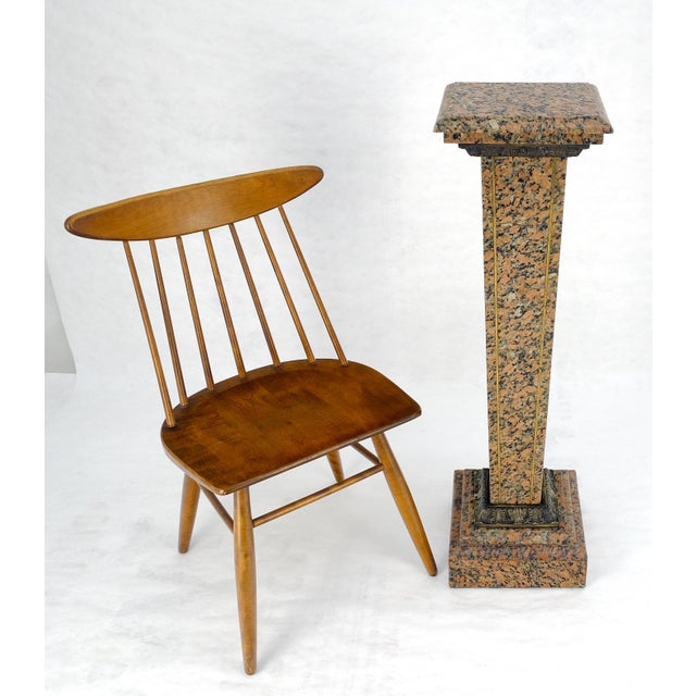 Brown Tall Antique c1920s Brass Mount Inlayed Granite 12” Square Pedestal Stand MINT For Sale - Image 8 of 11