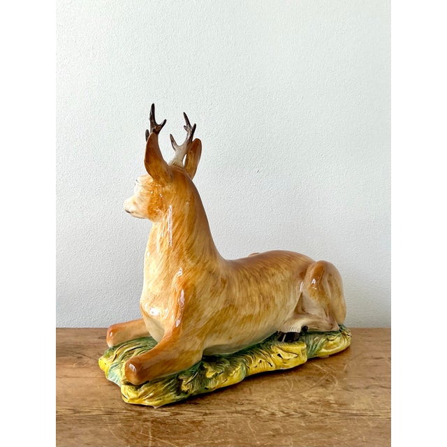 Brown Vintage Boho Italian Glazed Ceramic Young Buck For Sale - Image 8 of 9