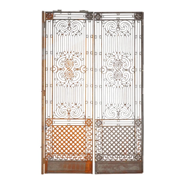 Antique Victorian Wrought Iron Double Gates 57 X 95.875 In. For Sale