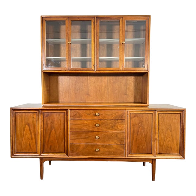 C. 1960s Kipp Stewart for Drexel Declaration Two Piece Walnut Credenza For Sale