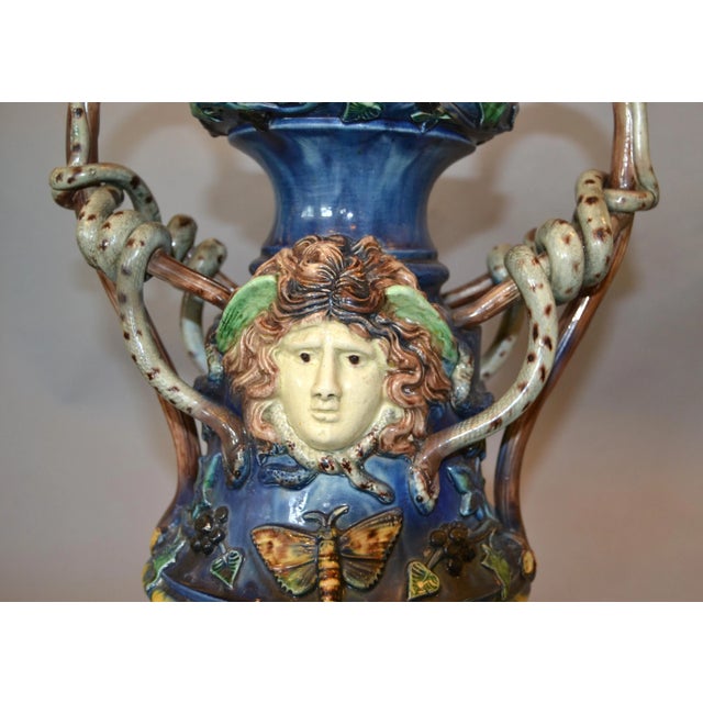 Ceramic French 19th Century Antique Hand Painted Ceramic Vase Wine Decanter Wooden Riser For Sale - Image 7 of 13