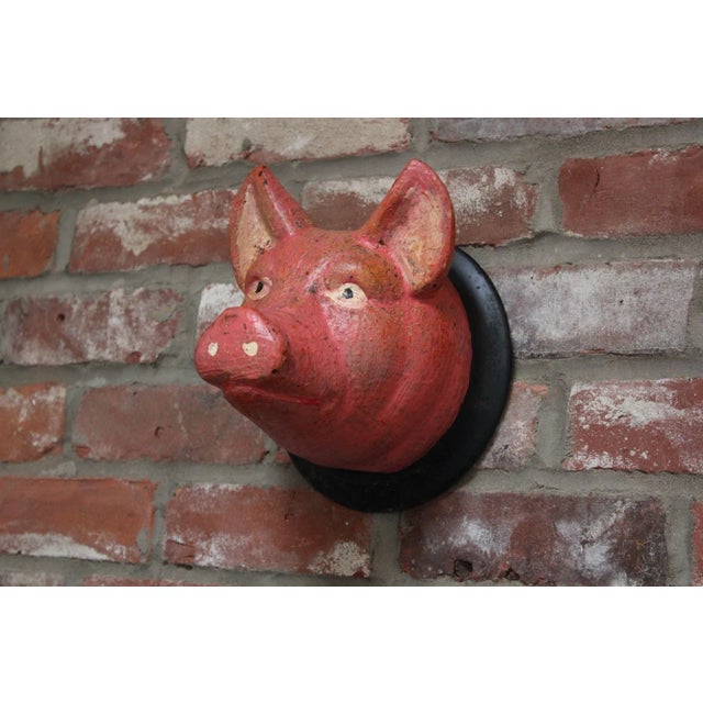1930s Vintage German Carved and Painted Black Forest Pig Mounted Wall Sculpture For Sale - Image 5 of 10