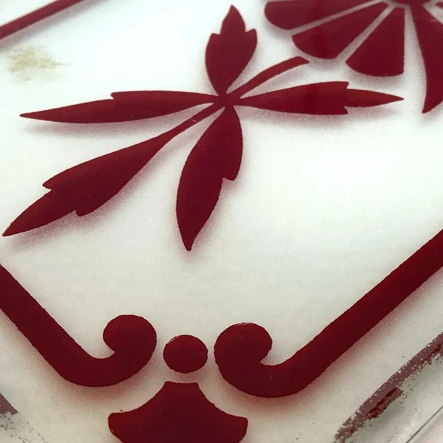 19th Century Victorian Etched Frosted White to Ruby Red Glass Rectangular Panel For Sale - Image 4 of 6