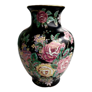 Mid 20th Century Famille Noire Floral Chinoiserie Vase