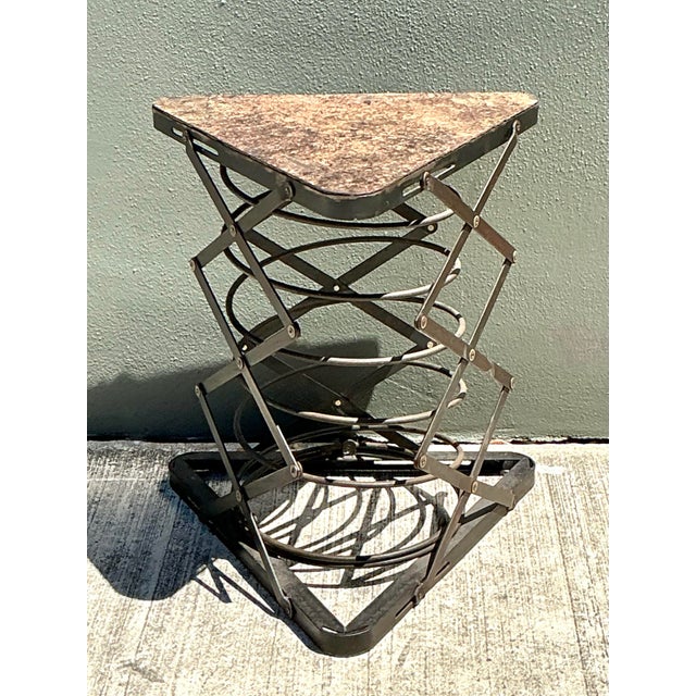 Vintage Industrial Metal and Stone Side Table For Sale - Image 9 of 12