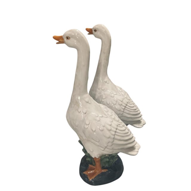Hollywood Regency Vintage Hollywood Regency White Ceramic Geese - A Pair For Sale - Image 3 of 8