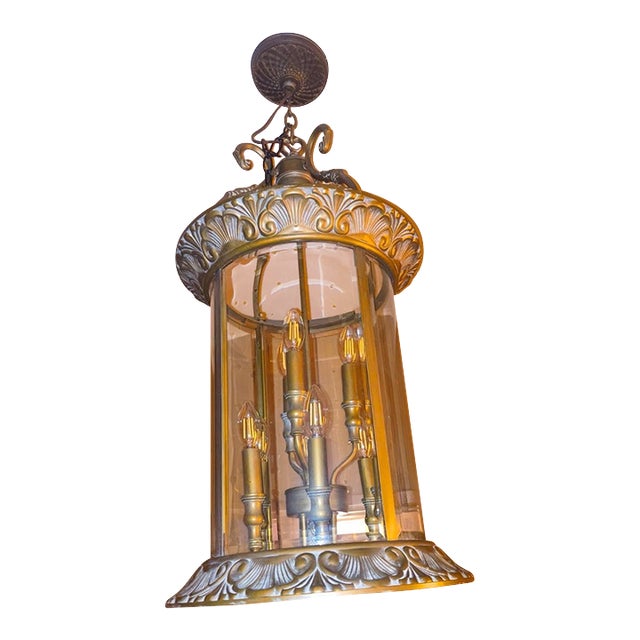 Antique Gilded Convex French Nine Light Hall Lantern For Sale