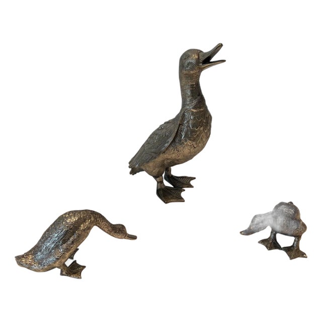 Set of 3 1970 Large Silver Bronze Duck For Sale