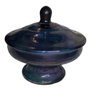 Early Mid-Centuty Blue Italian Glass Lidded Decorative Catchall Jar