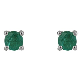 Minimalist 0.52 CTW Round Emerald Solitaire Studs in 925 Sterling Silver 2 Pieces For Sale