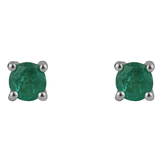 Minimalist 0.52 CTW Round Emerald Solitaire Studs in 925 Sterling Silver 2 Pieces For Sale
