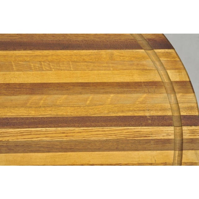 Wood Vintage Mid Century Modern Teak & Oak Wood 24" Round Spinning Charcuterie Cutting Board For Sale - Image 7 of 12