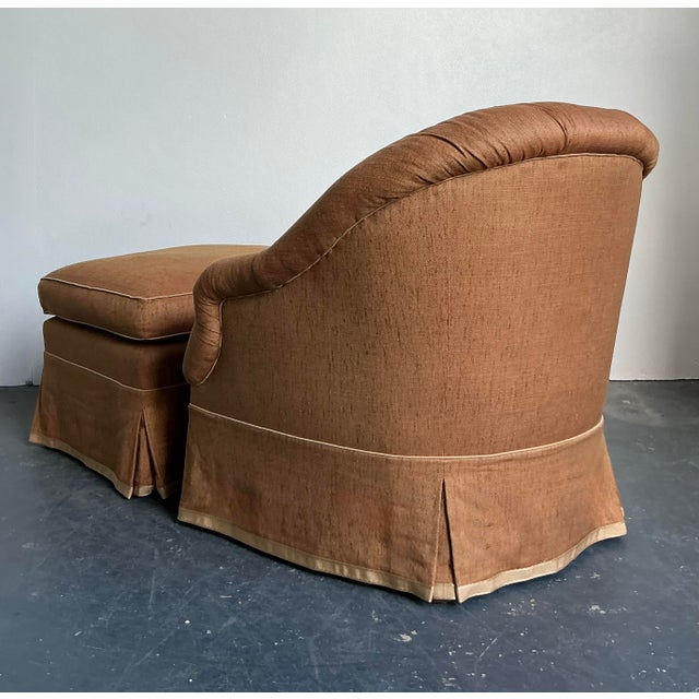 Wood Vintage Regency Tufted Lounge Chair and Ottoman For Sale - Image 7 of 7