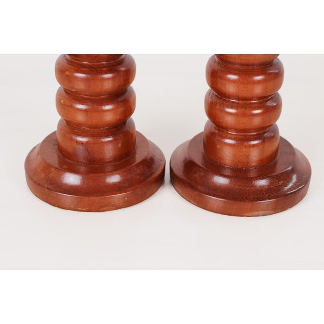 Mid-Century Modern Pair of Hand-Turned Wood Candlesticks For Sale - Image 4 of 8