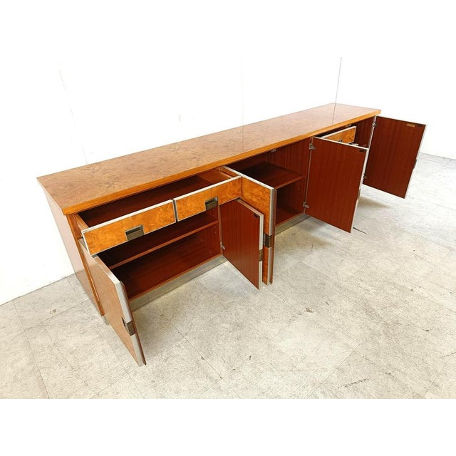 Willy Rizzo Vintage Italian Burl Wood Credenza, 1970s For Sale - Image 4 of 11