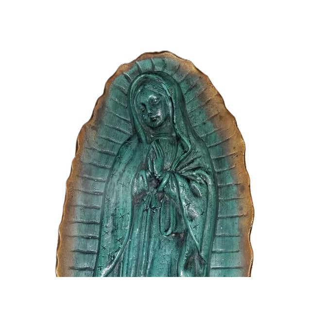 Antique Verdigris bronze relief sculpture plaque of Our Lady Guadalupe. A fine casting, with crisp clean details. Solid...