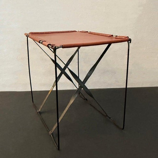 1940s Custom Industrial Steel and Leather Side Table For Sale In New York - Image 6 of 8