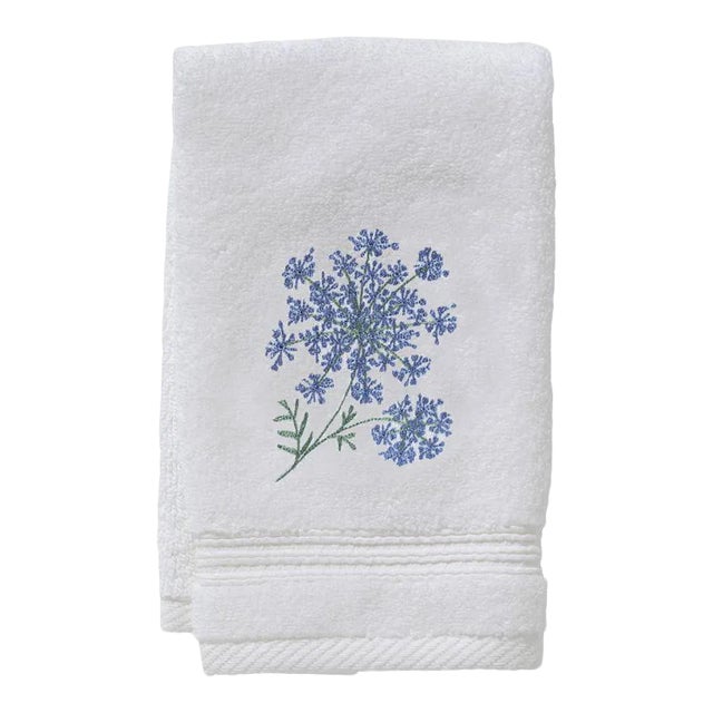 Queen Anne's Lace Guest Towel in White Terry, Embroidered For Sale