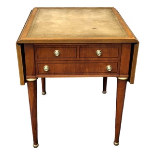 Weiman Neoclassical Style Mahogany and Tooled Leather Top Dropleaf Side Table For Sale