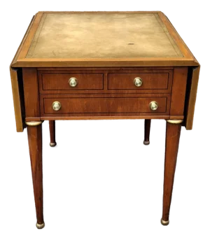 Weiman Neoclassical Style Mahogany and Tooled Leather Top Dropleaf Side Table