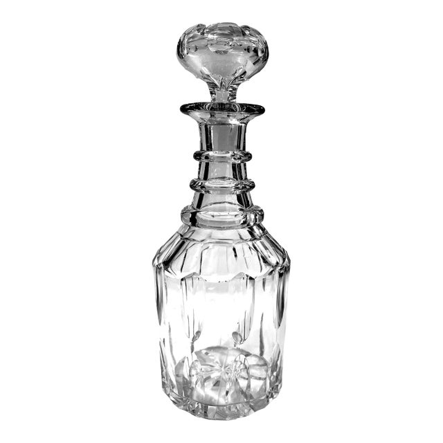 Antique Georgian Style Lead Oval Cut Crystal Decanter For Sale