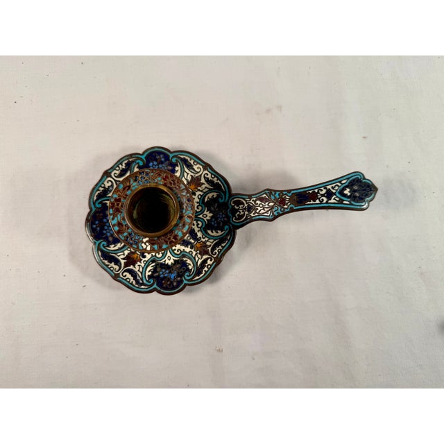 Late 19th Century Antique, French Enamel Chamberstick With Champelevé Decoration Late 1800s For Sale - Image 5 of 5