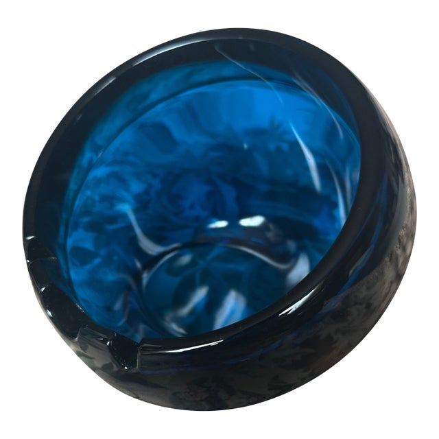 Vintage Viking Glass Cobalt Blue Orb Cigar/Cigarette Ashtray For Sale