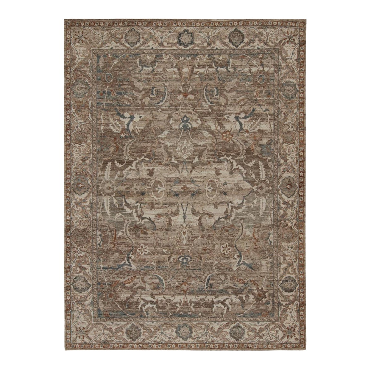 Rug & Kilim’s Modern Classics Rug With Beige-Brown and Navy Blue Floral ...