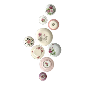 Vintage Soft Pink Floral Motif Wall Plate Curation - Group of 9