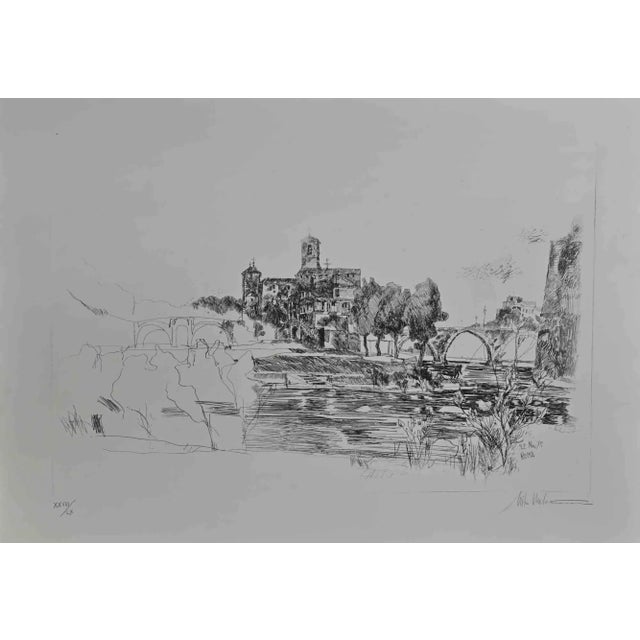 Rome is an etching realized by Mihu Vulcanescu (1937 - 1994) in 1979. Black and white etching. Hand-signed on the lower...
