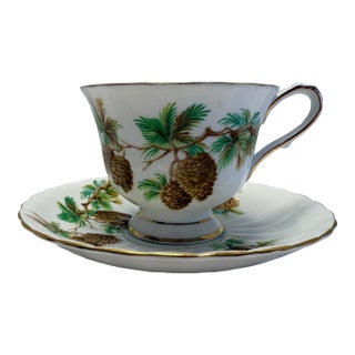 Vintage Windsor Bone China Pinecone Teacup & Saucer | Made in England | Woodland Tea Cup | Mid Century English China For Sale