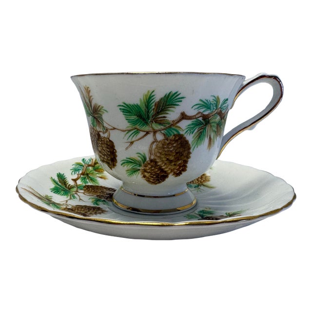 Vintage Windsor Bone China Pinecone Teacup & Saucer | Made in England | Woodland Tea Cup | Mid Century English China For Sale