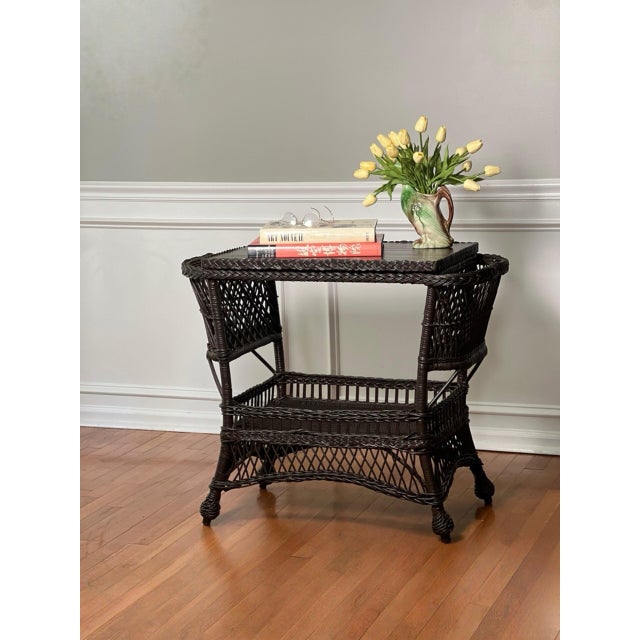 Bar Harbor Wicker Library or Side Table With Magazine Pockets in Brown, C. 1915 For Sale - Image 18 of 18