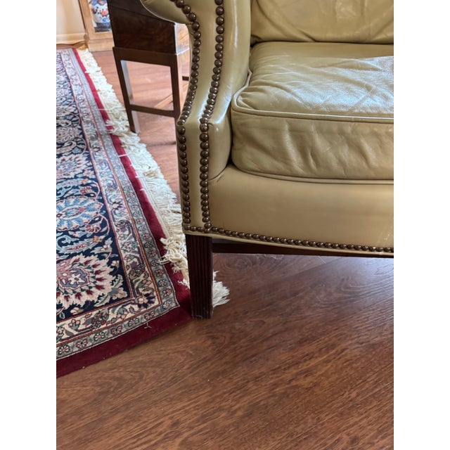 VTG Classic Leather Inc Mahogany Chippendale Wingback Chair Tufted Armchair MCM For Sale - Image 4 of 10