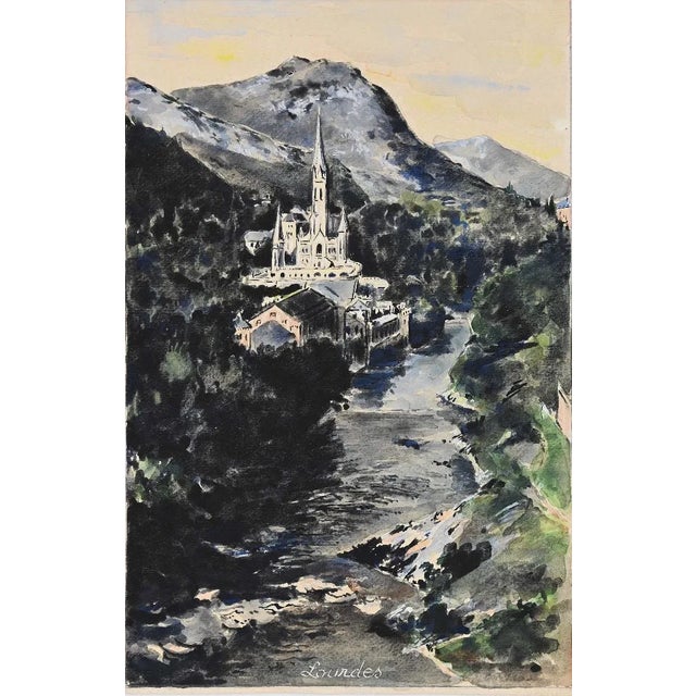Lourdes is an original watercolor and tempera drawing on ivory-colored paper, realized by Anonymous Artist of the 20th...