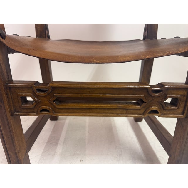 Vintage Spanish Walnut and Leather Armchair, 1950s For Sale - Image 11 of 16