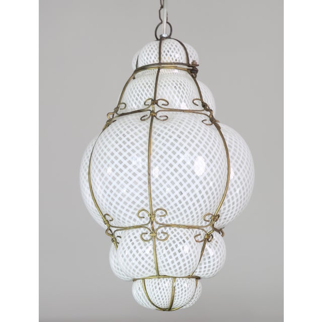 Amazing Large Venetian Lantern in Murano Reticello Glass, 1940s For Sale - Image 4 of 13