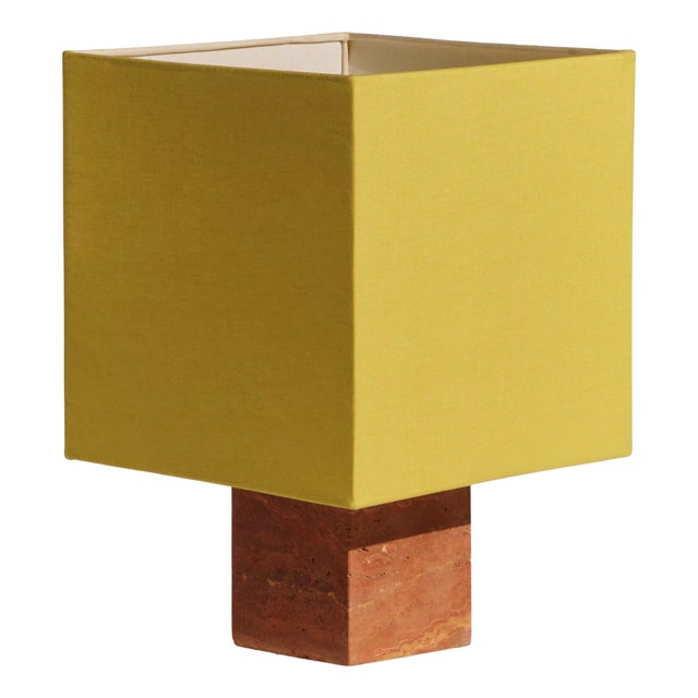 Red Travertine Medium Roma 1 Square Table Lamp by Nassi For Sale