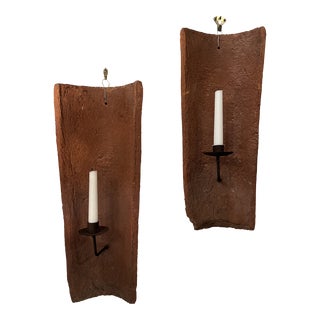 Pair of Late 20th Century Terracotta Roof Tiles as Sconces For Sale