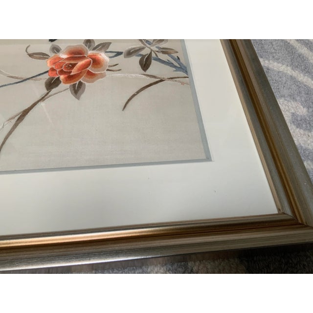 Textile 1970s Vintage Framed Asian Hand Embroidered Silk Art For Sale - Image 7 of 13