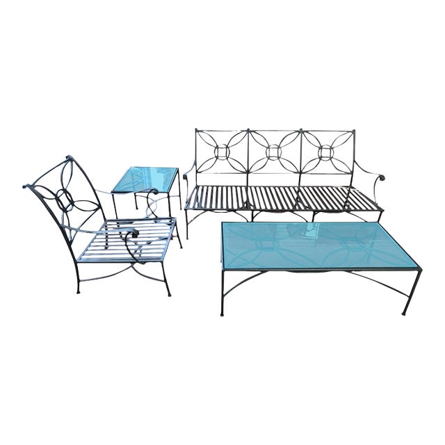 Summer Classics 4 Piece Wrought Iron Outdoor Set For Sale